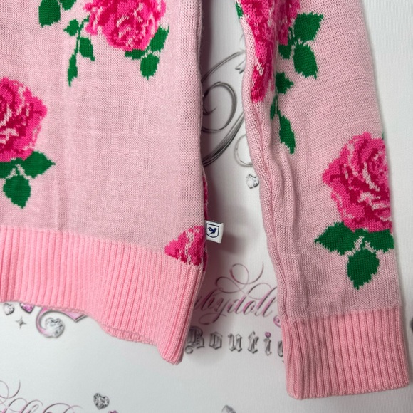 612 league sweater roses knit wool pink green luxe crew neck pull over flowers - Picture 10 of 11